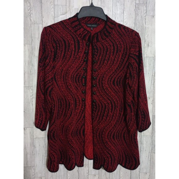 Ming Wang Knit Jacket Cardigan Knit Red Black Preppy Artsy Career Hook & Eye XL - Picture 1 of 6